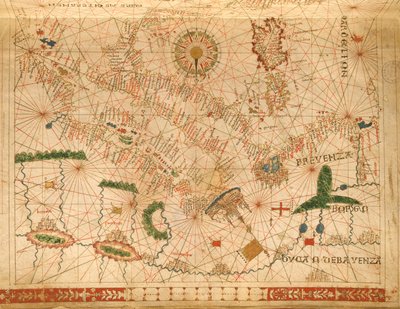 Provenza e Italia, de un atlas náutico, 1520 (detalle) de Giovanni Xenodocus da Corfu